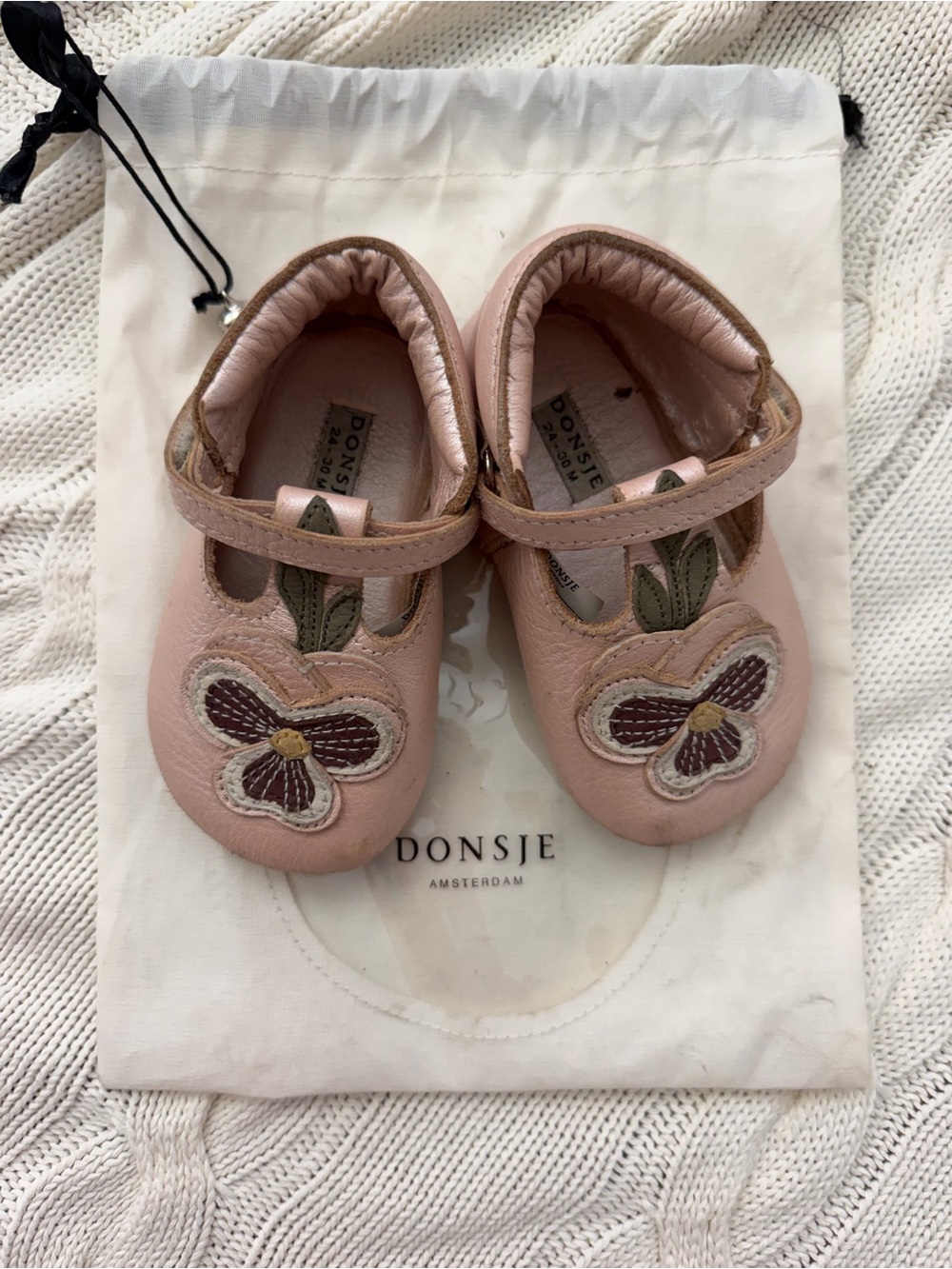 Donsje Pink Leather Flower Mary Jane Baby Shoes